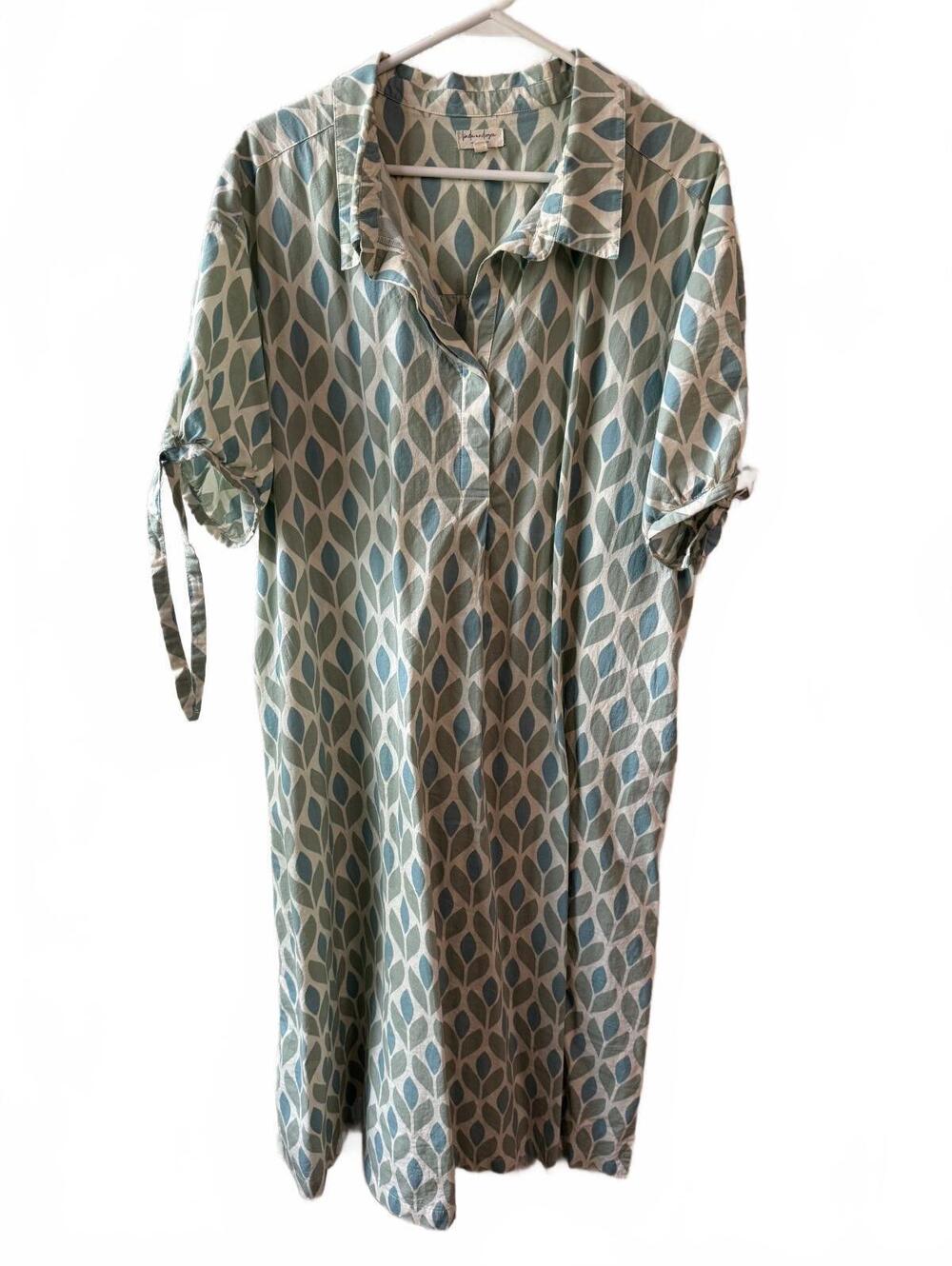 Linda Anderson XXL Cotton Shirt Dress with Leaf Pattern